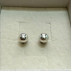 Silver Tous Bear Earrings with Pearls